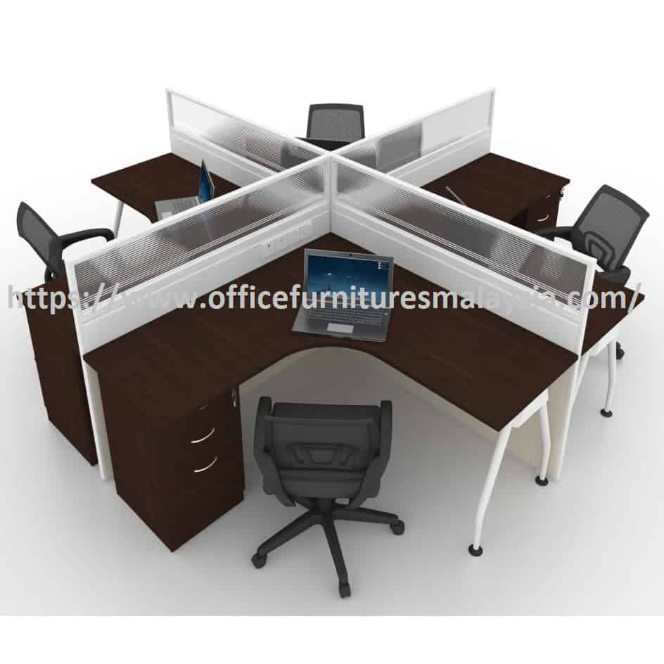 Modern 4 Seater L-Shaped Table Workstation with A Leg Cheras Balakong Ampang Petaling Jaya