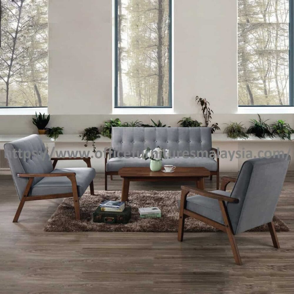 Office Reception High-Quality Solid Wood Arm Chair Fabric Sofa Set Malaysia Shah Alam Kota Kemuning