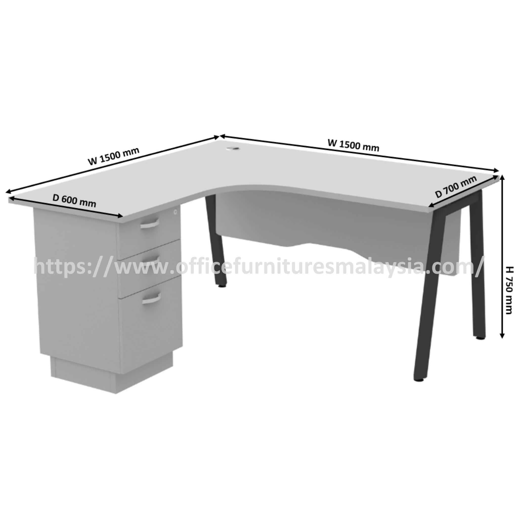 5ft Swish Grey L Shape Compact Table with 3 Drawer Pedestal OFASWL1515G-3D - Image 3