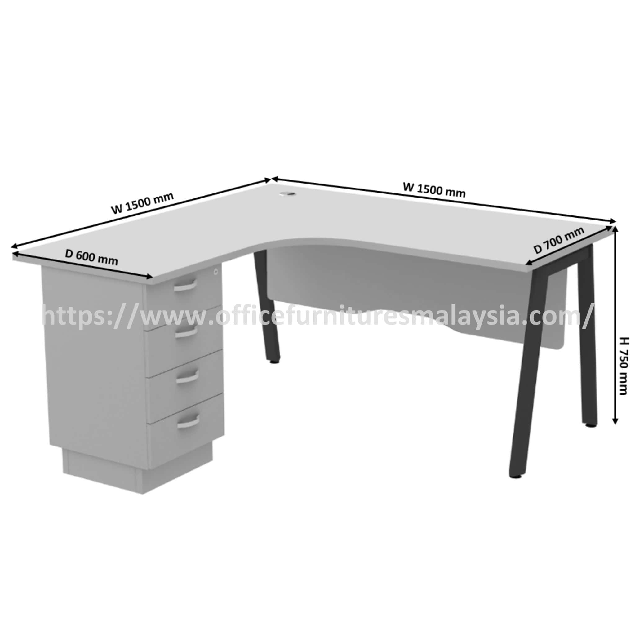 5ft Swish Grey L Shape Compact Table with 4 Drawer Pedestal OFASWL1515G-4D - Image 3