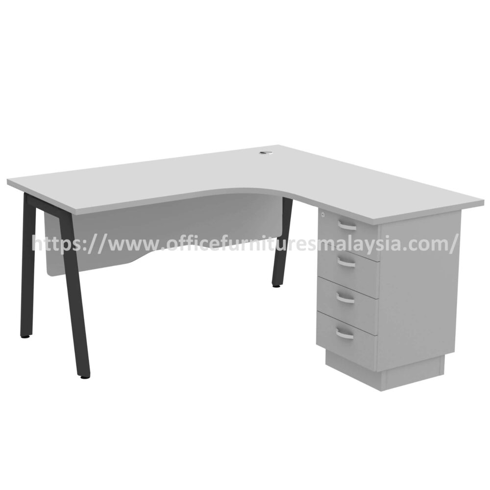 5ft Swish Grey L Shape Compact Table with 4 Drawer Pedestal Gombak Klang Taiping