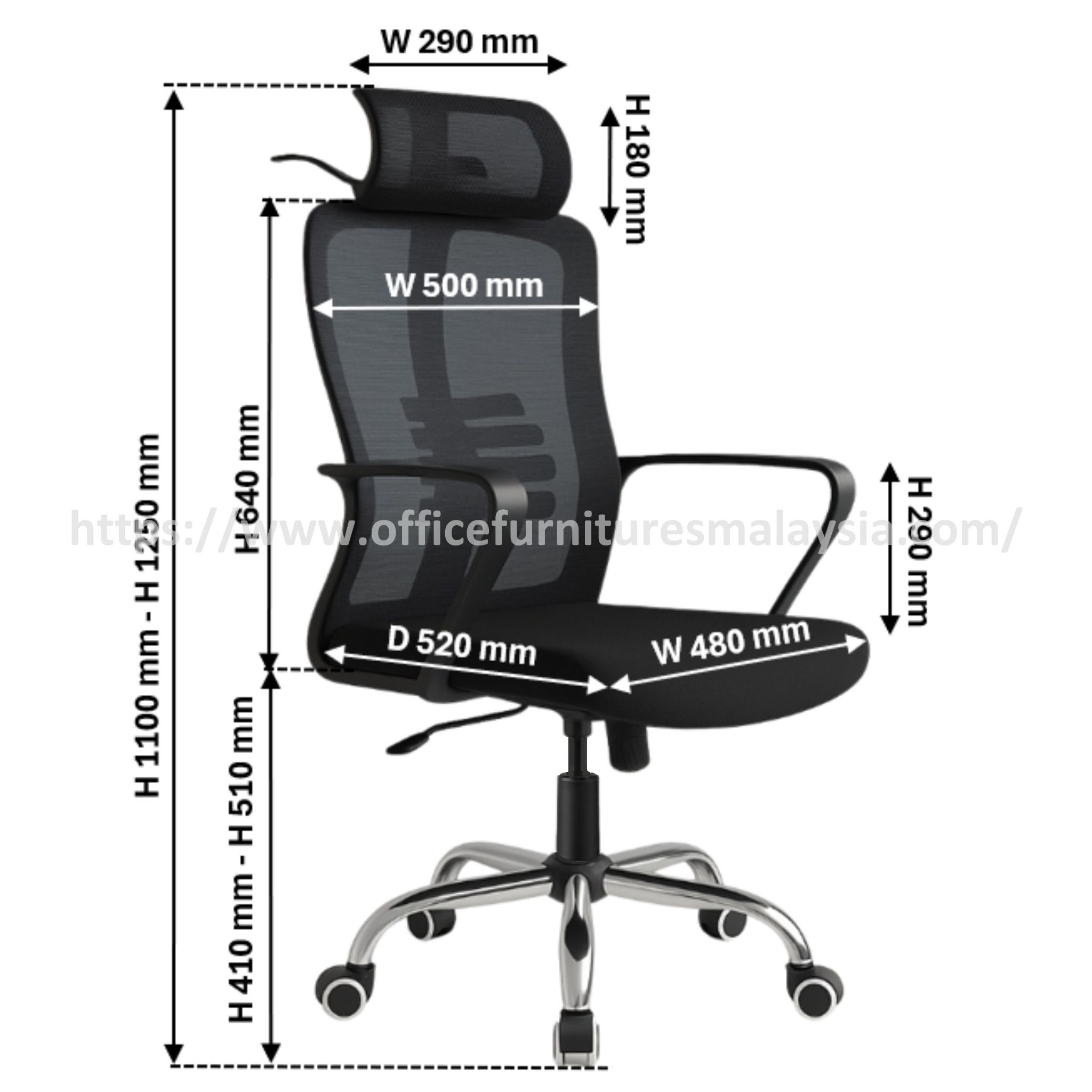 Maven Highback Mesh Chair Chrome Leg Bangi Kuantan Bangsar