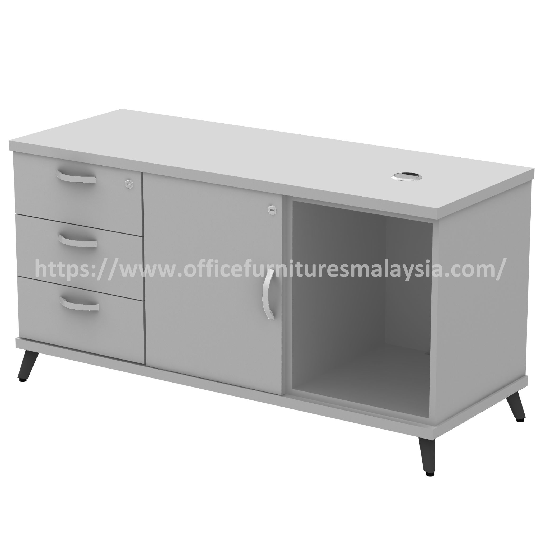 Swish Grey Left Swinging Door Cabinet with Fixed Pedestal 3 Drawer Ipoh Johor Kampar