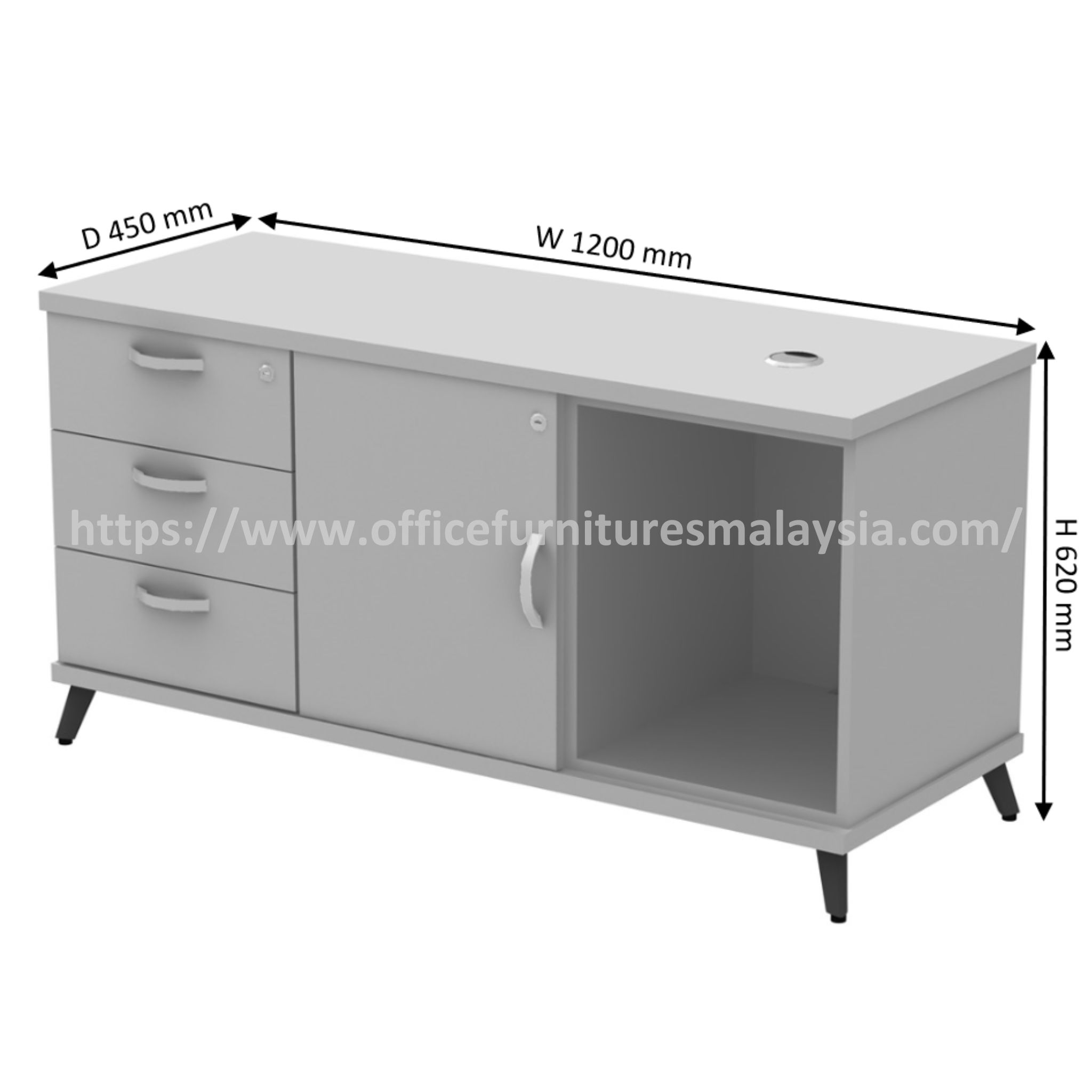 Swish Grey Left Swinging Door Cabinet with Fixed Pedestal 3 Drawer Ipoh Johor Serdang