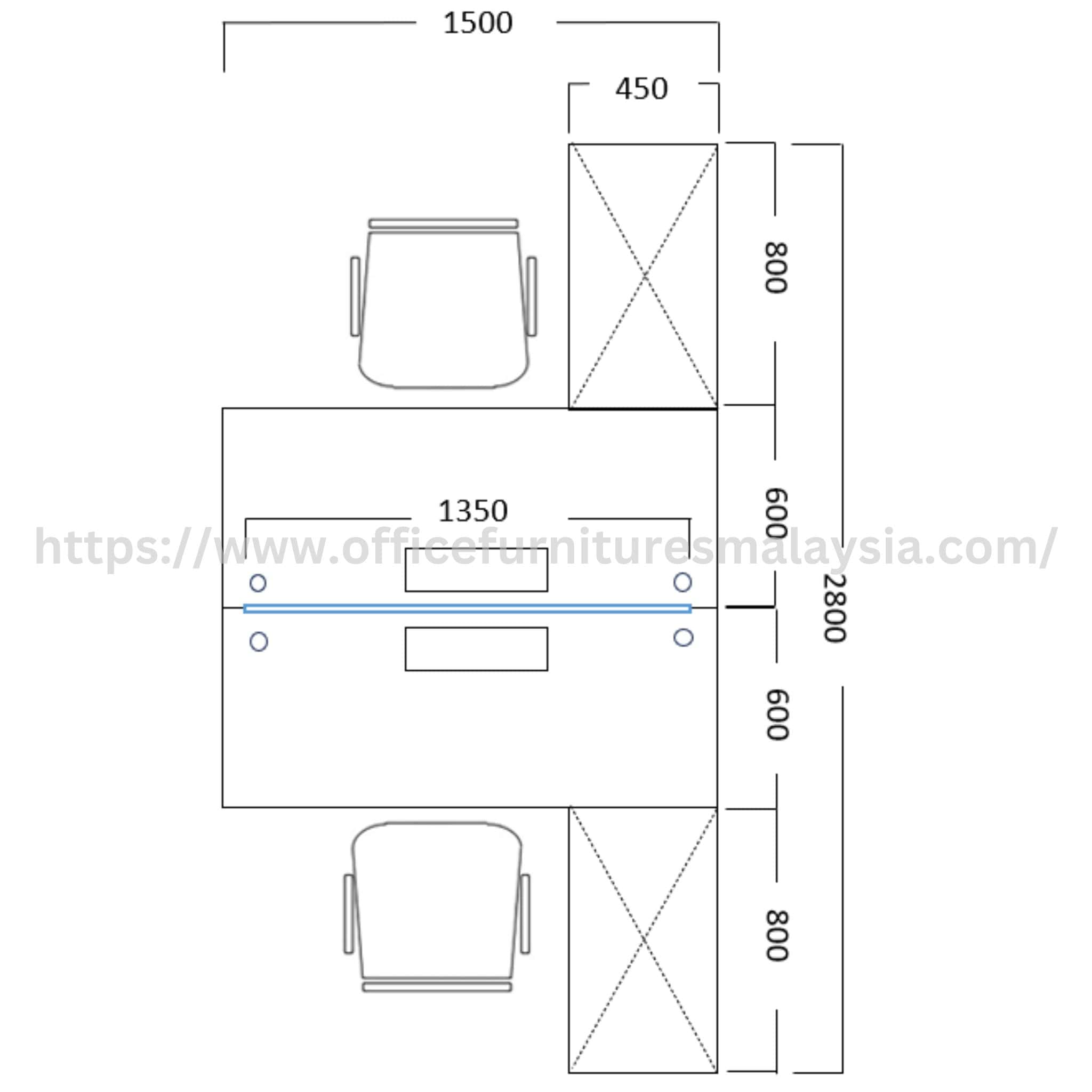 5 ft Flexy 2 Seater Workspace with Sliding Door Cabinet Pahang Perlis Ijok