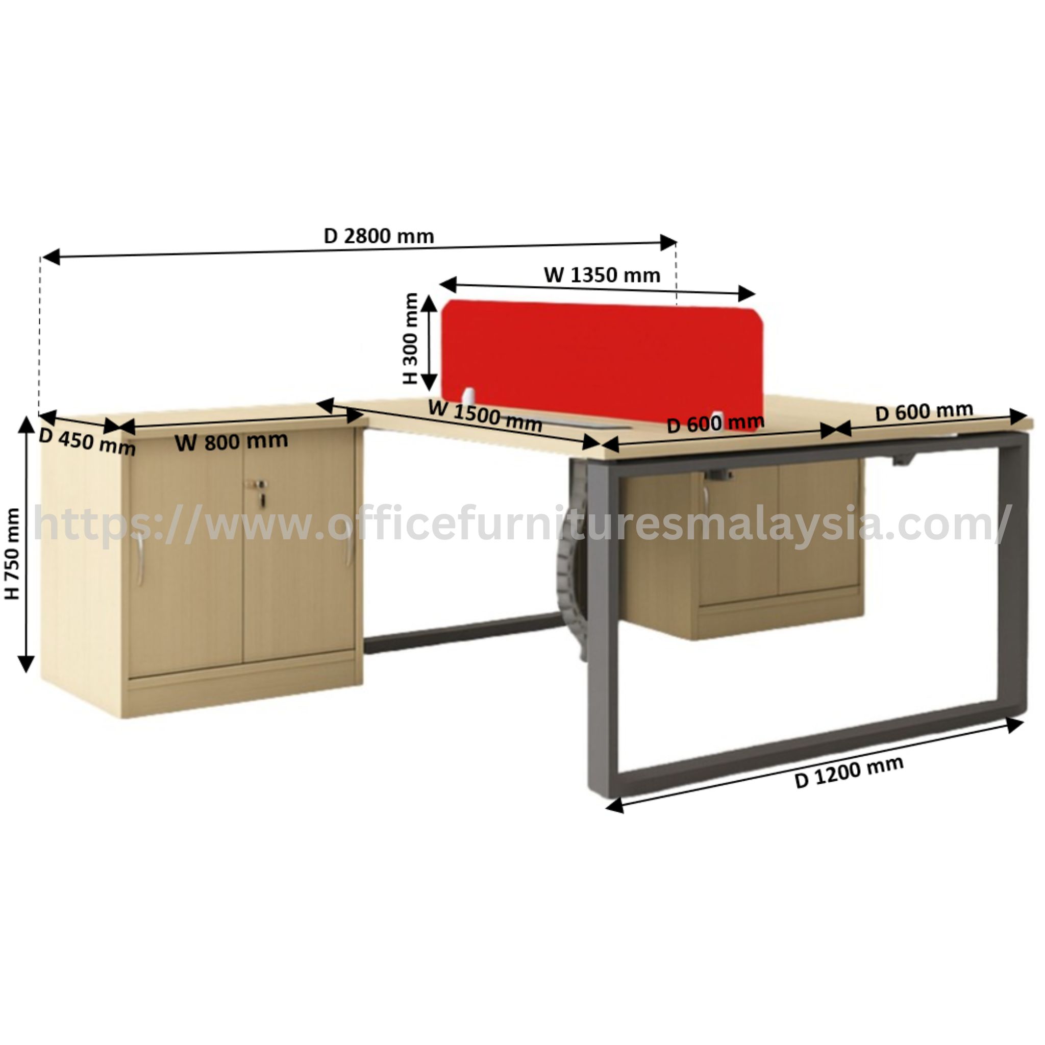 5 ft Flexy 2 Seater Workspace with Sliding Door Cabinet Perlis Kuantan Ijok