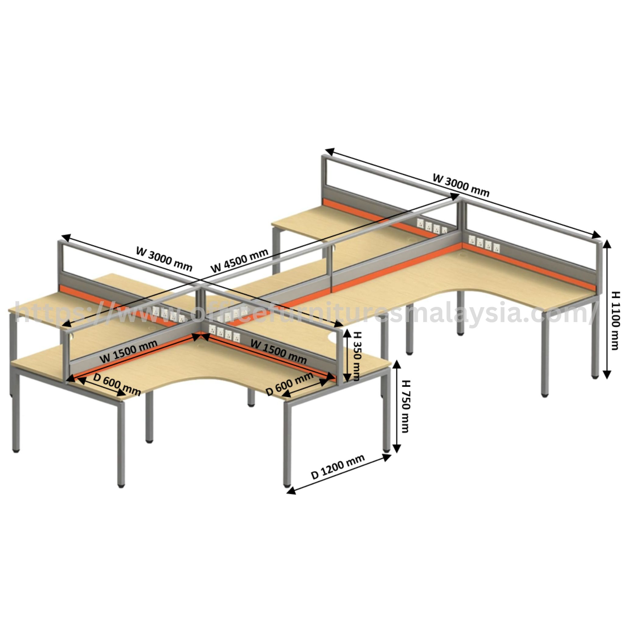 5 ft x 5 ft Mavis 6 Seater Workstation Ampang Kuantan Perlis