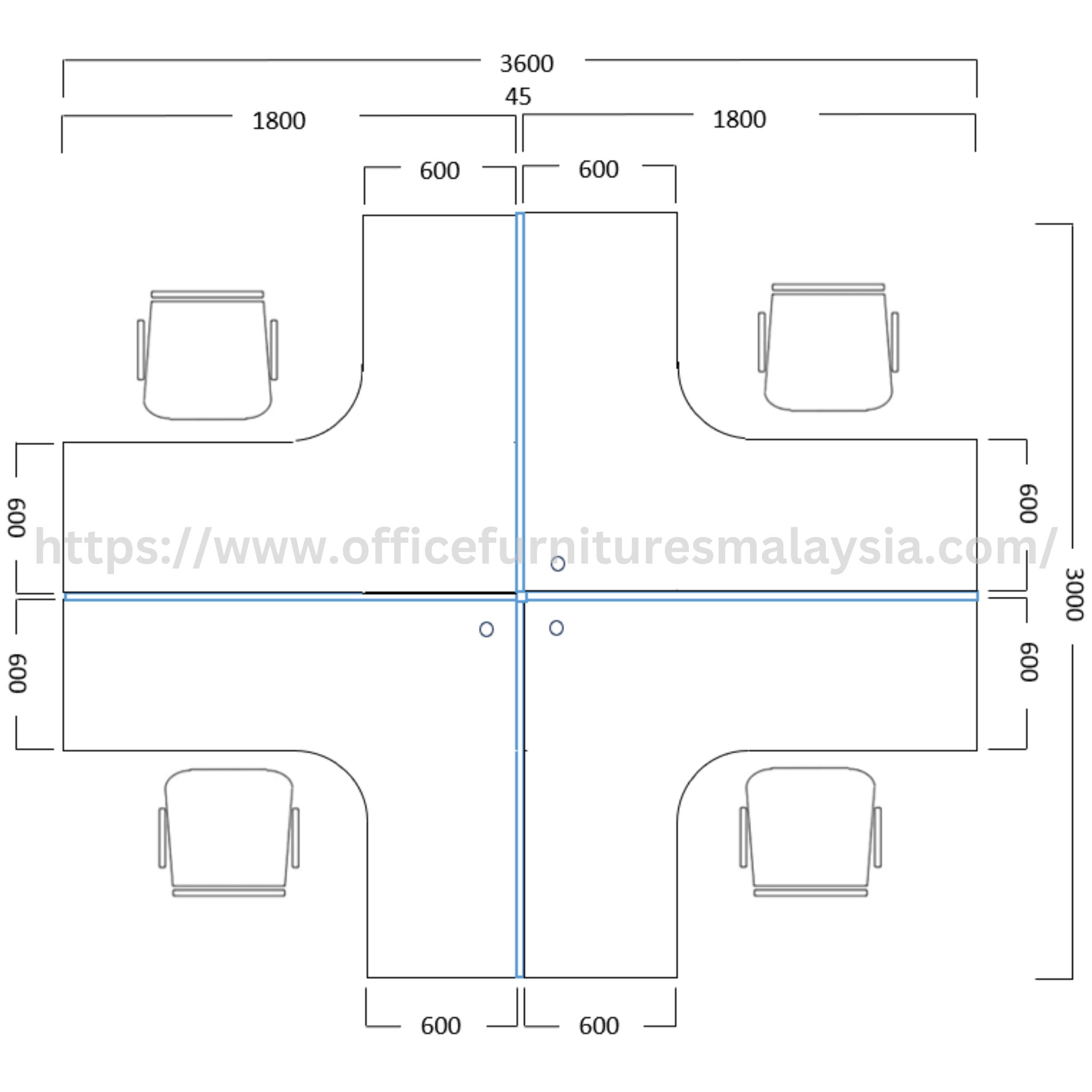 6 ft x 5 ft Lenox Stylish 4 Seater Workplace Johor Kuantan Ipoh