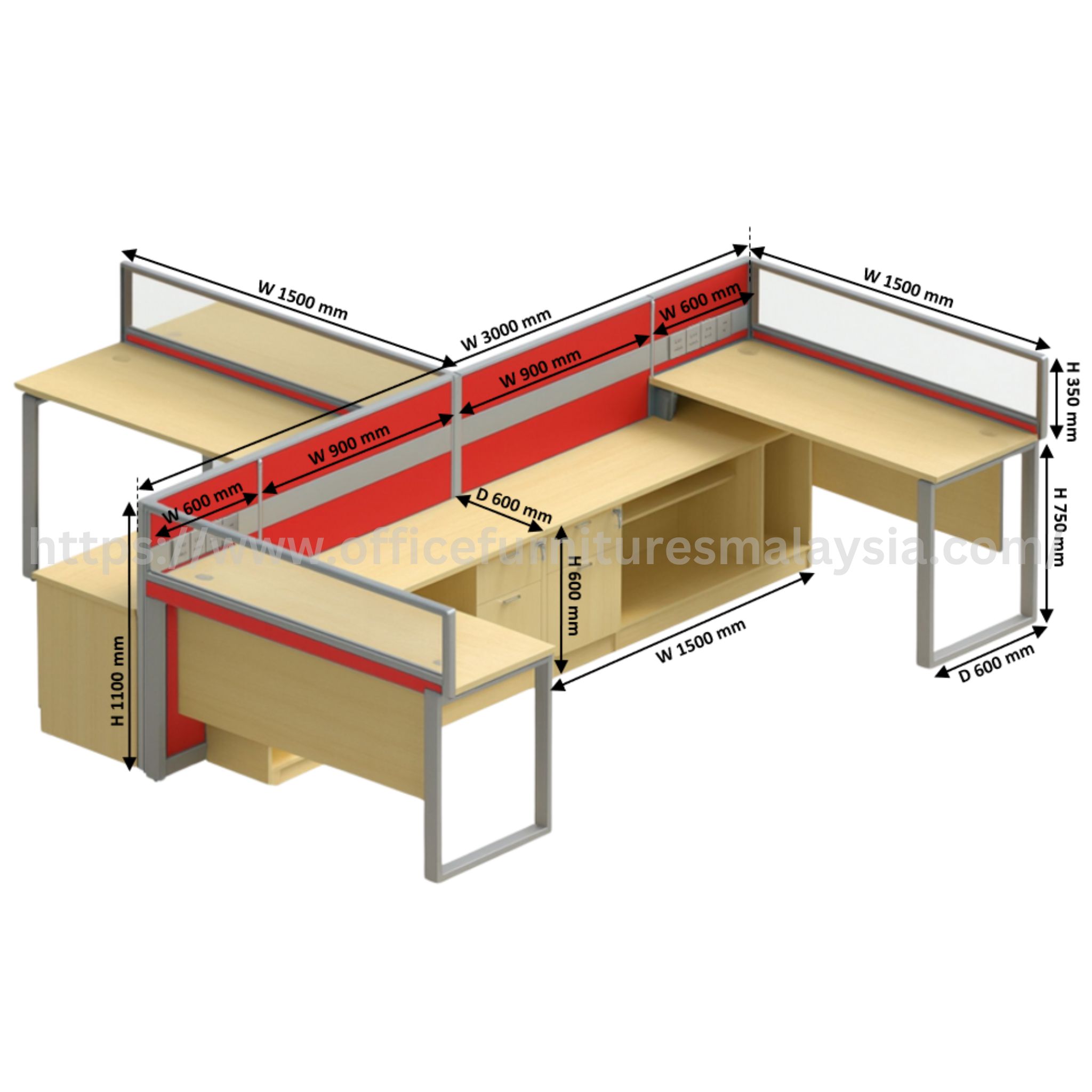 5 ft Quantum Combine 4 Seater Workstation Dengkil Juru Jenjarom