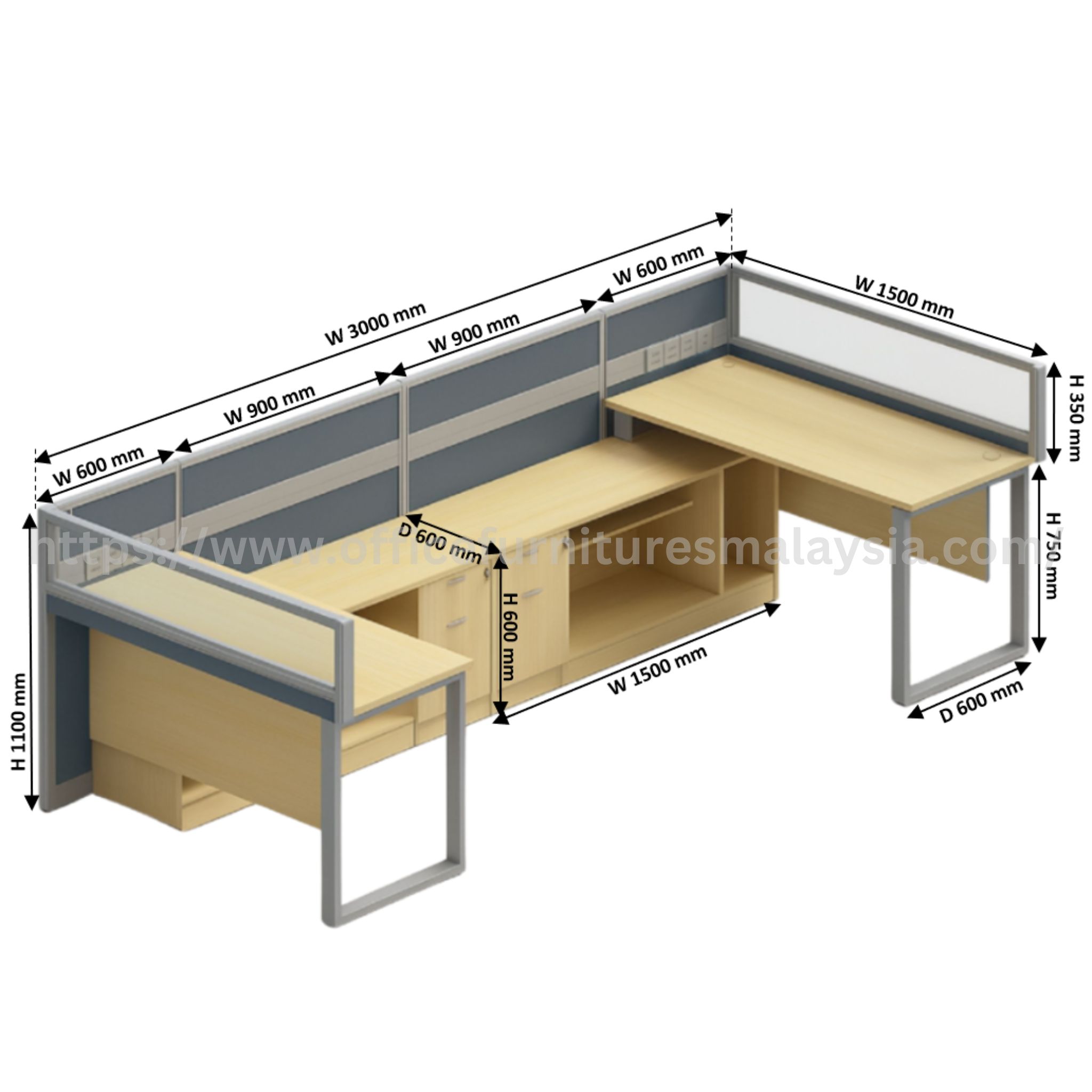 5 ft Quantum Creative 2 Seater Workstation Rawang Gombak Kajang