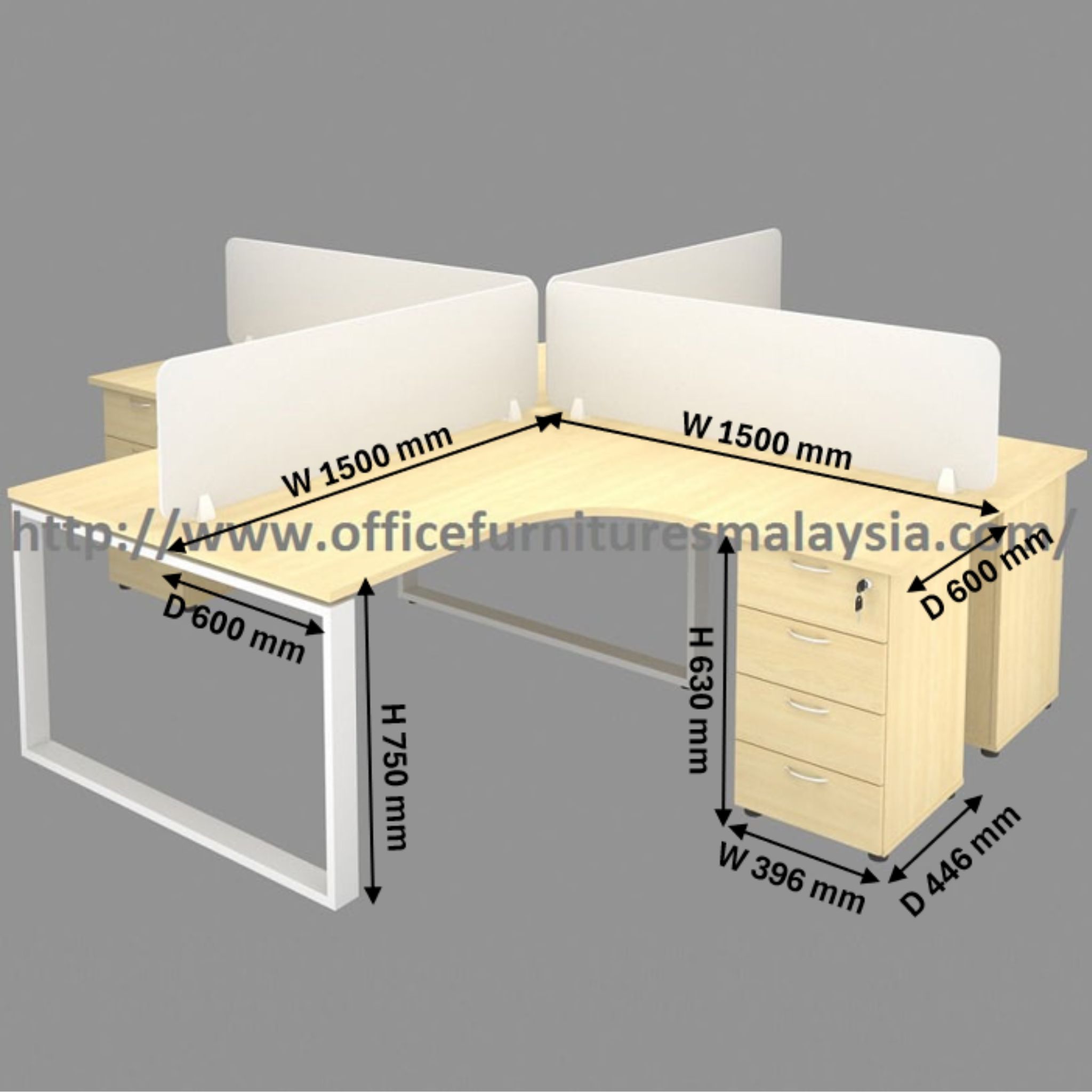 5ft-x-5ft-4-Seater-Modular-Office-Workstation-Desk-Set-table-Puncak Alam Sri Petaling Gombak