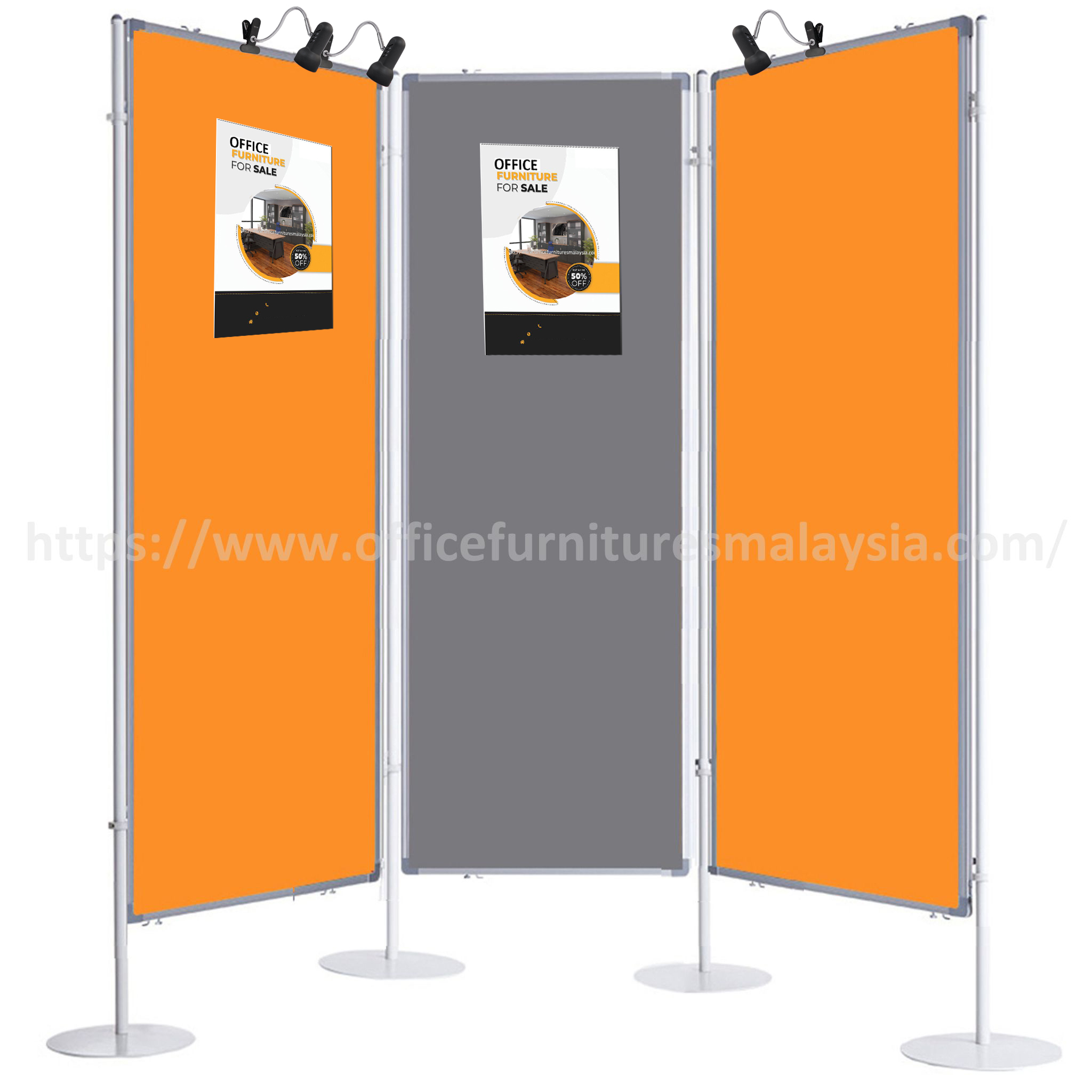 3 ft x 6 ft Triple Panel Double-Sided Display Stand with Heavy-Duty Round Base Jenjarom Klang Meru