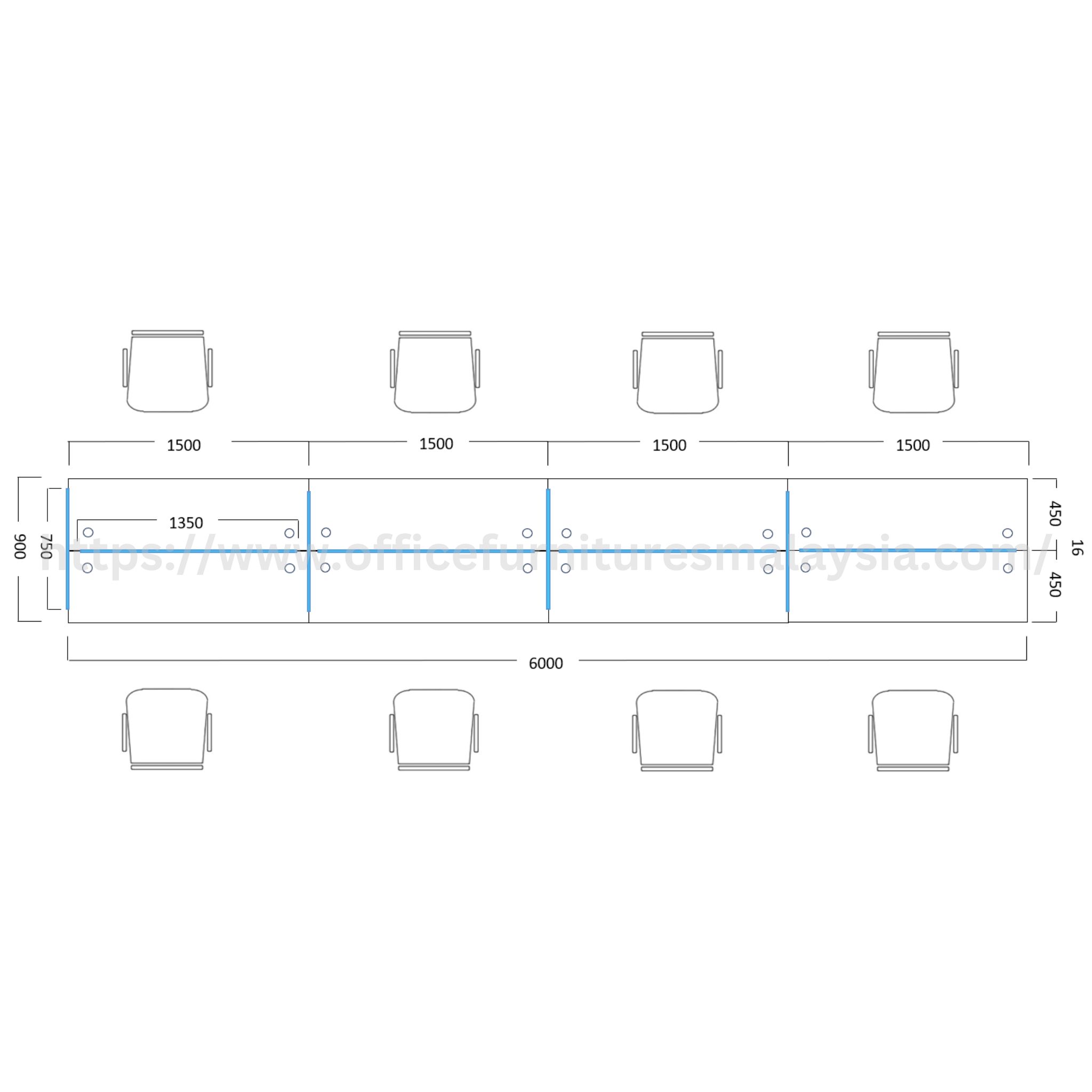 5 ft Align Workstation 8 Seater Desk Klang Meru Taman Meru