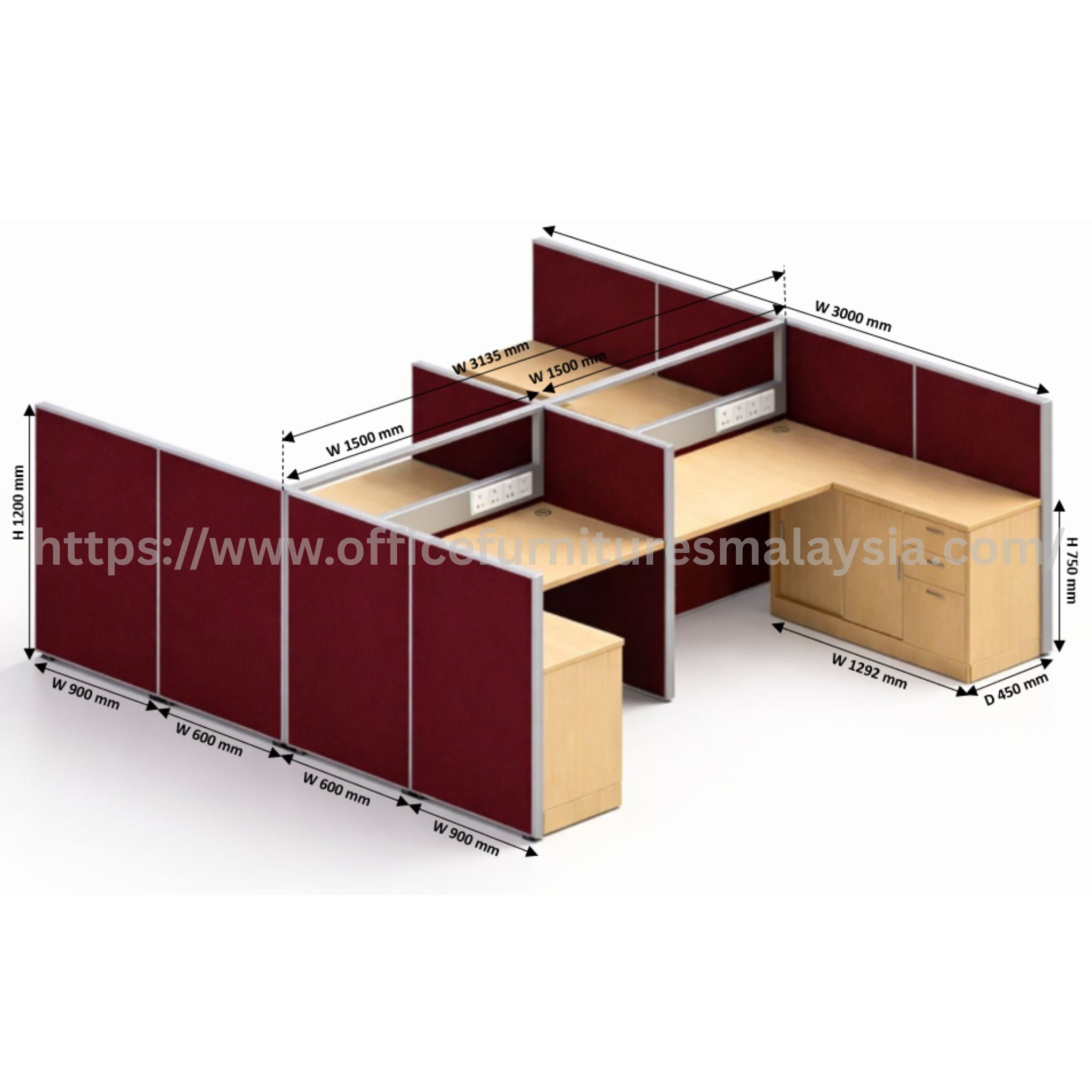 5 ft Vortex Unite 4 Seater Workplace Ipoh Kuantan Klang