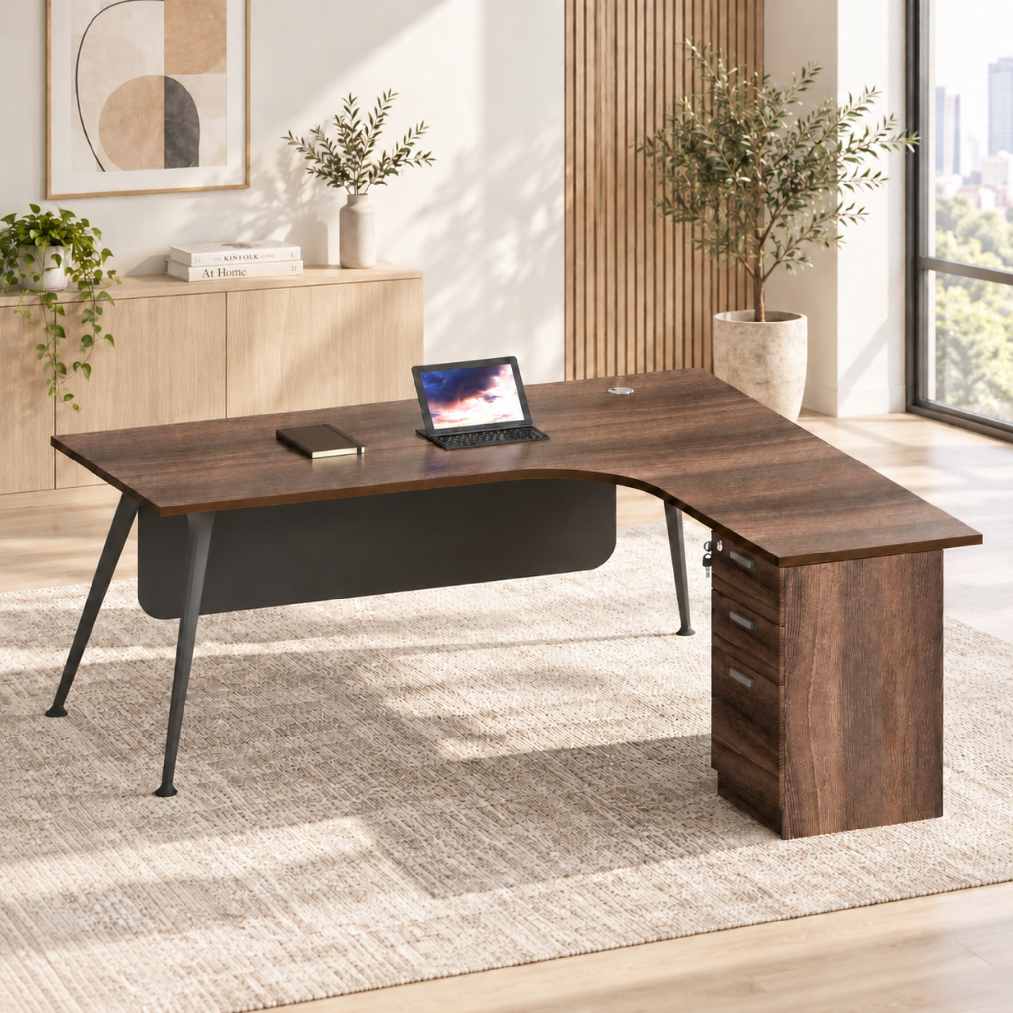 5 ft Wesley L Shape Manager Table with Fixed Pedestal Putrajaya Pulau Carey Klang