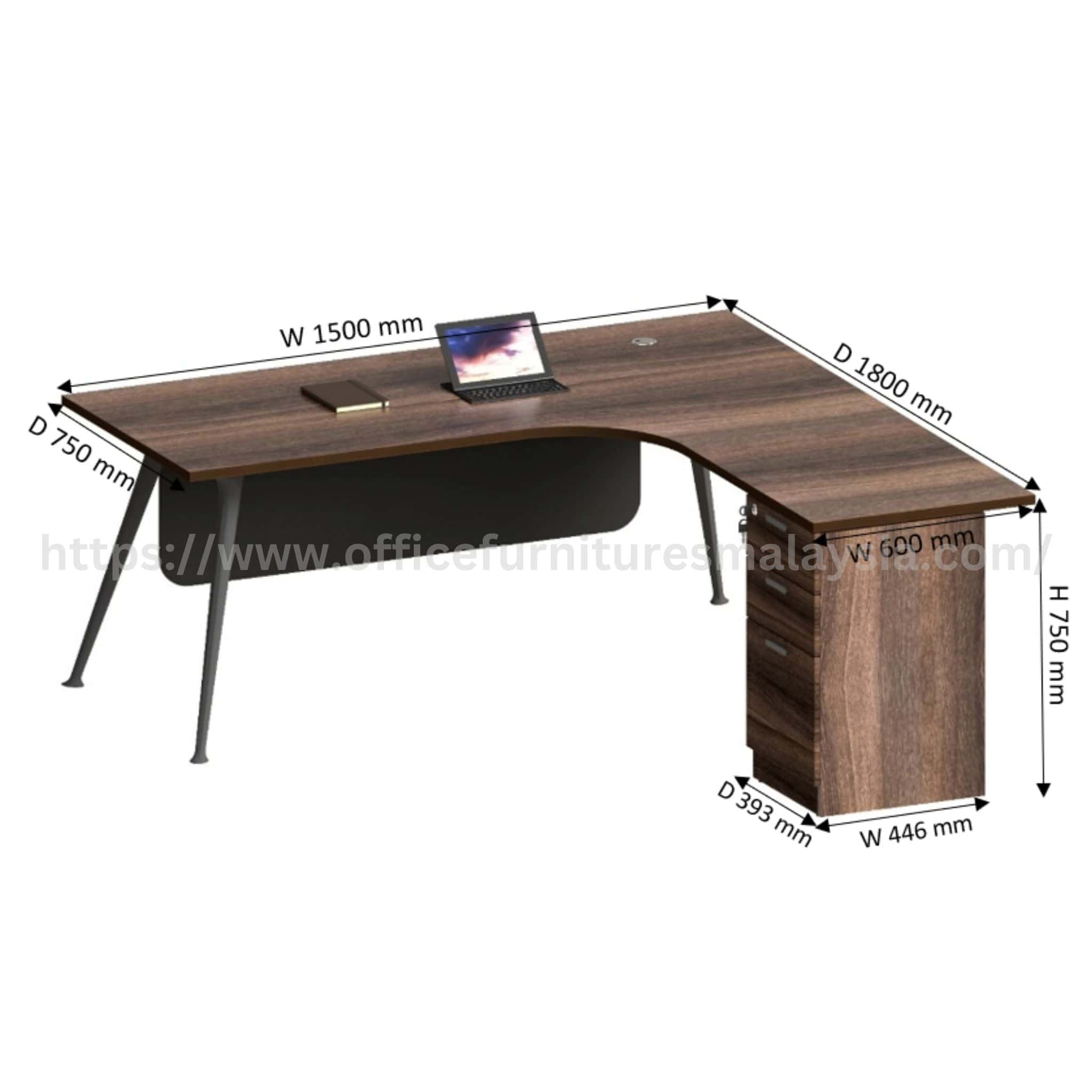 5 ft Wesley L Shape Writing Table with Fixed Pedestal Meru Kapar KLCC
