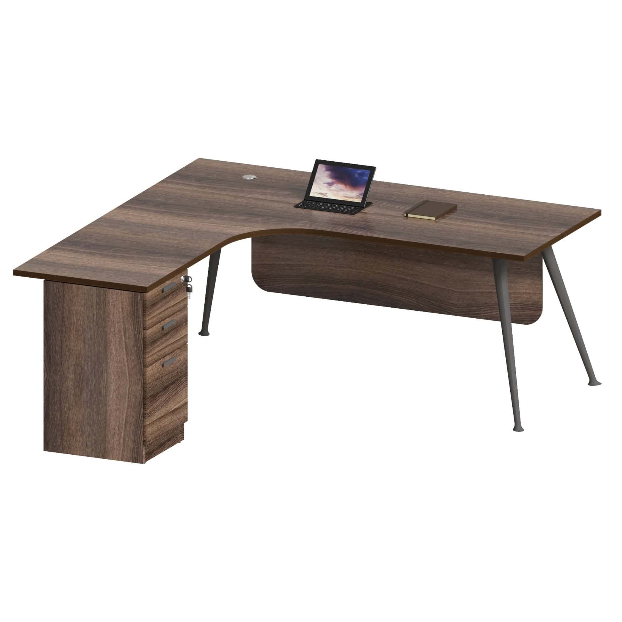 5 ft Wesley L Shape Writing Table with Fixed Pedestal Meru Kapar Klang