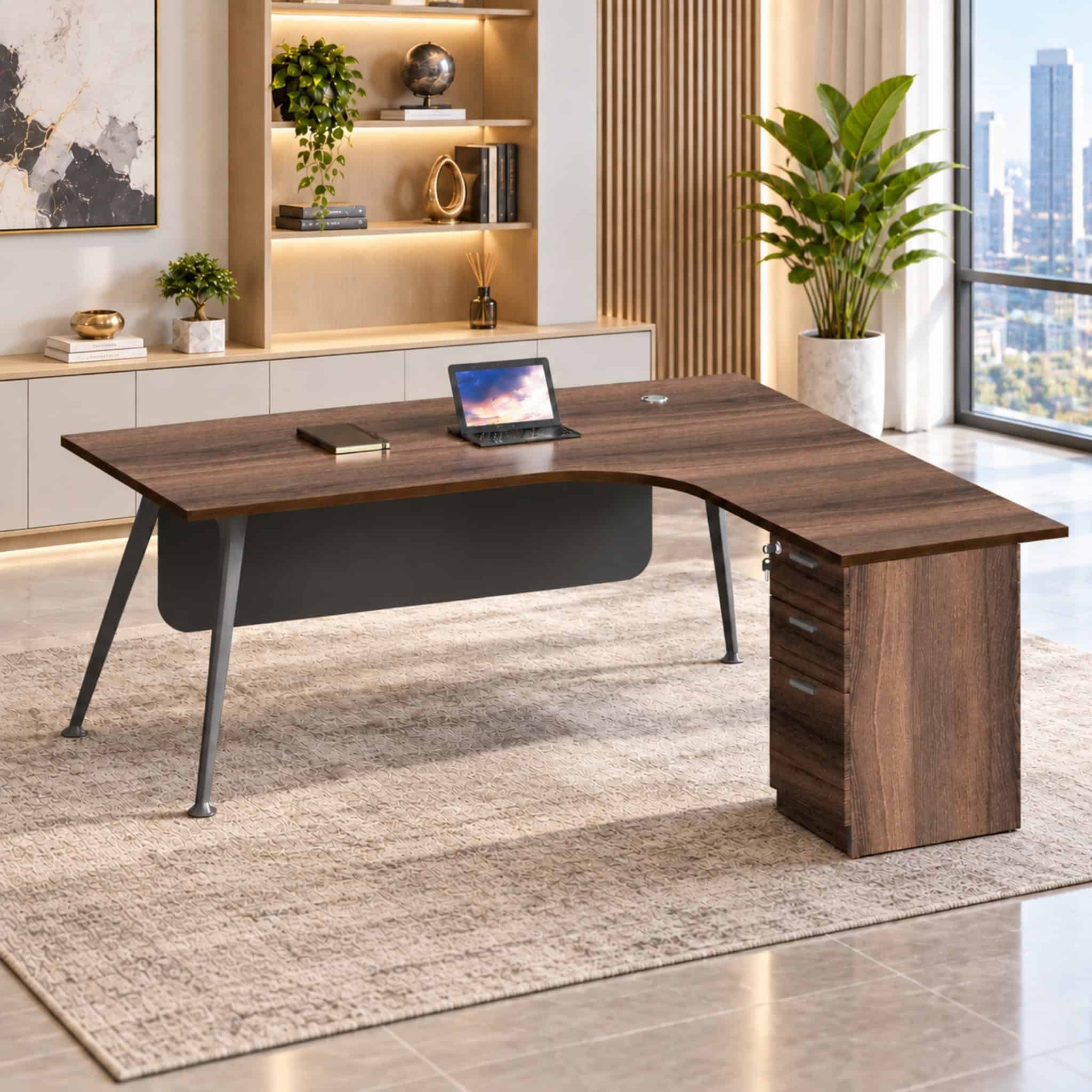 6 ft Wesley L Shape Manager Table with Fixed Pedestal Petaling Jaya Klang Kapar