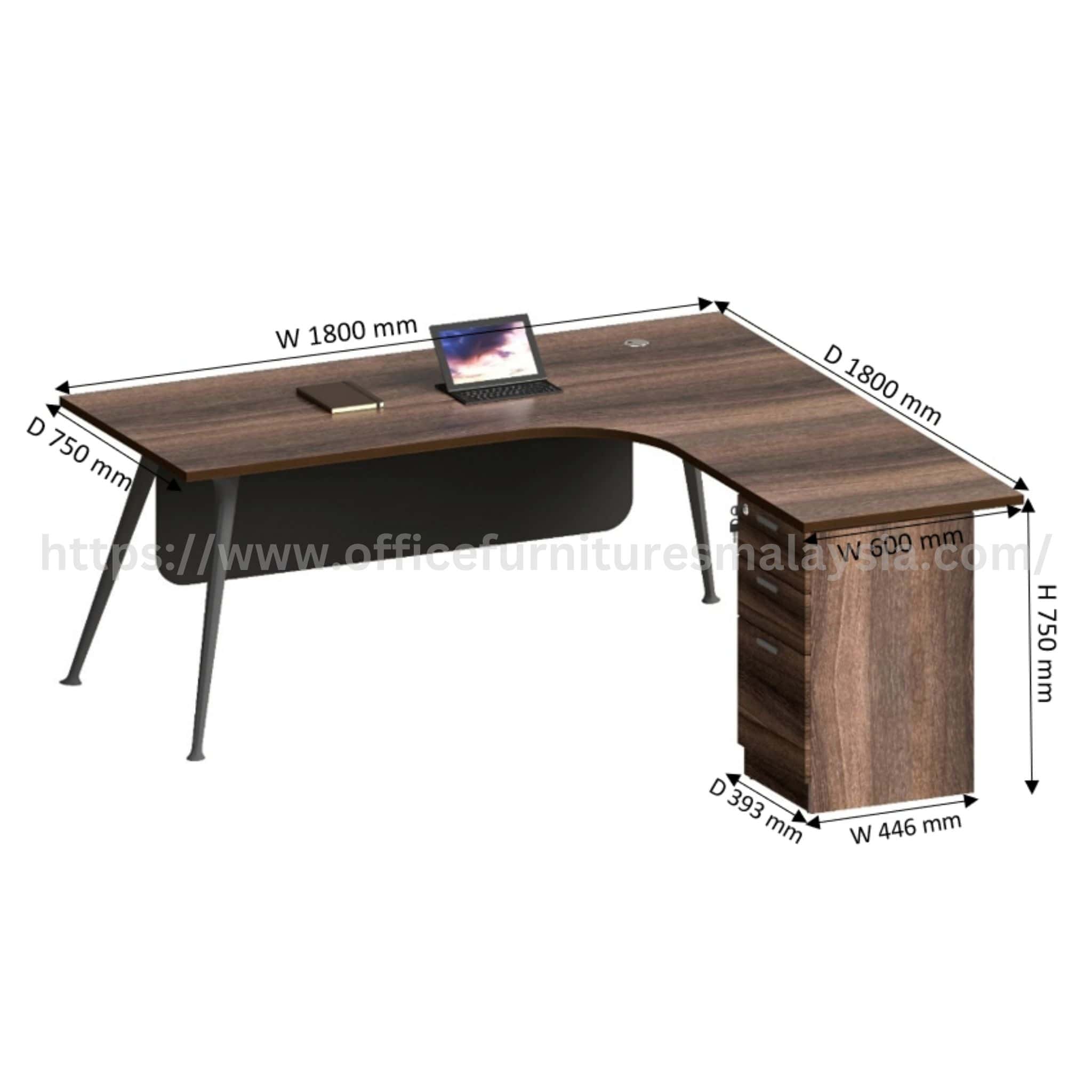 6 ft Wesley L Shape Manager Table with Fixed Pedestal Petaling Jaya Klang Rawang