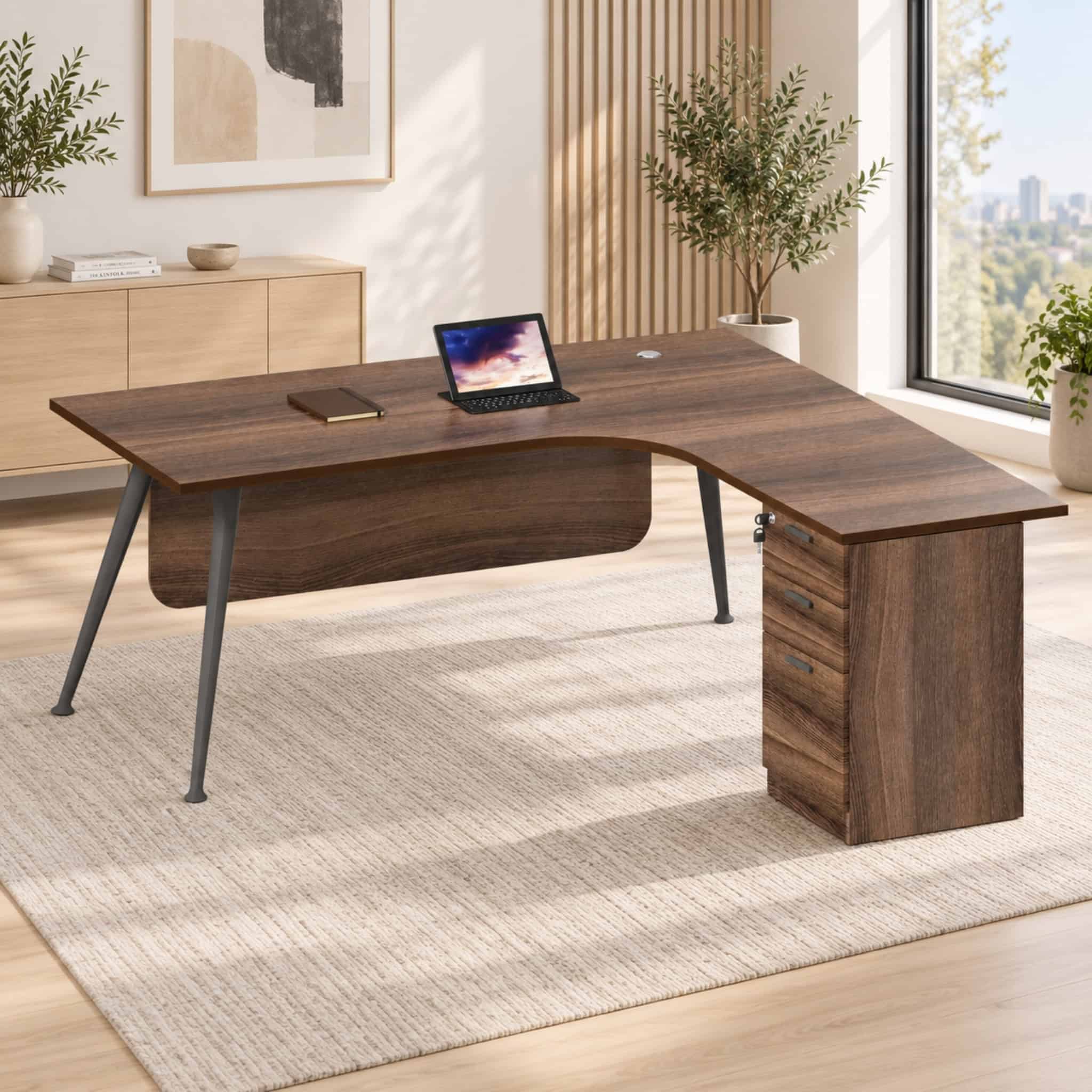 6 ft Wesley L Shape Writing Table with Fixed Pedestal Pulau Indah Klang Selayang