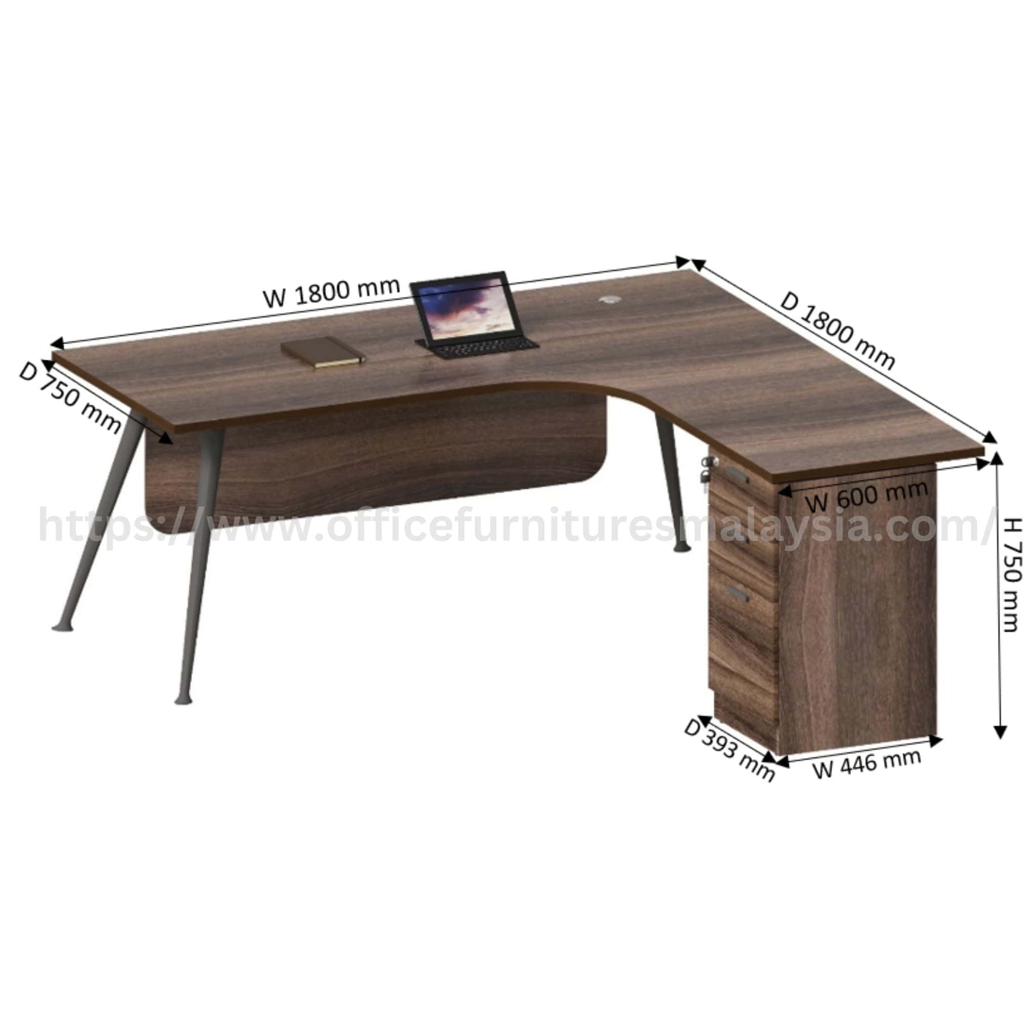 6 ft Wesley L Shape Writing Table with Fixed Pedestal Pulau Indah Segambut Pudu